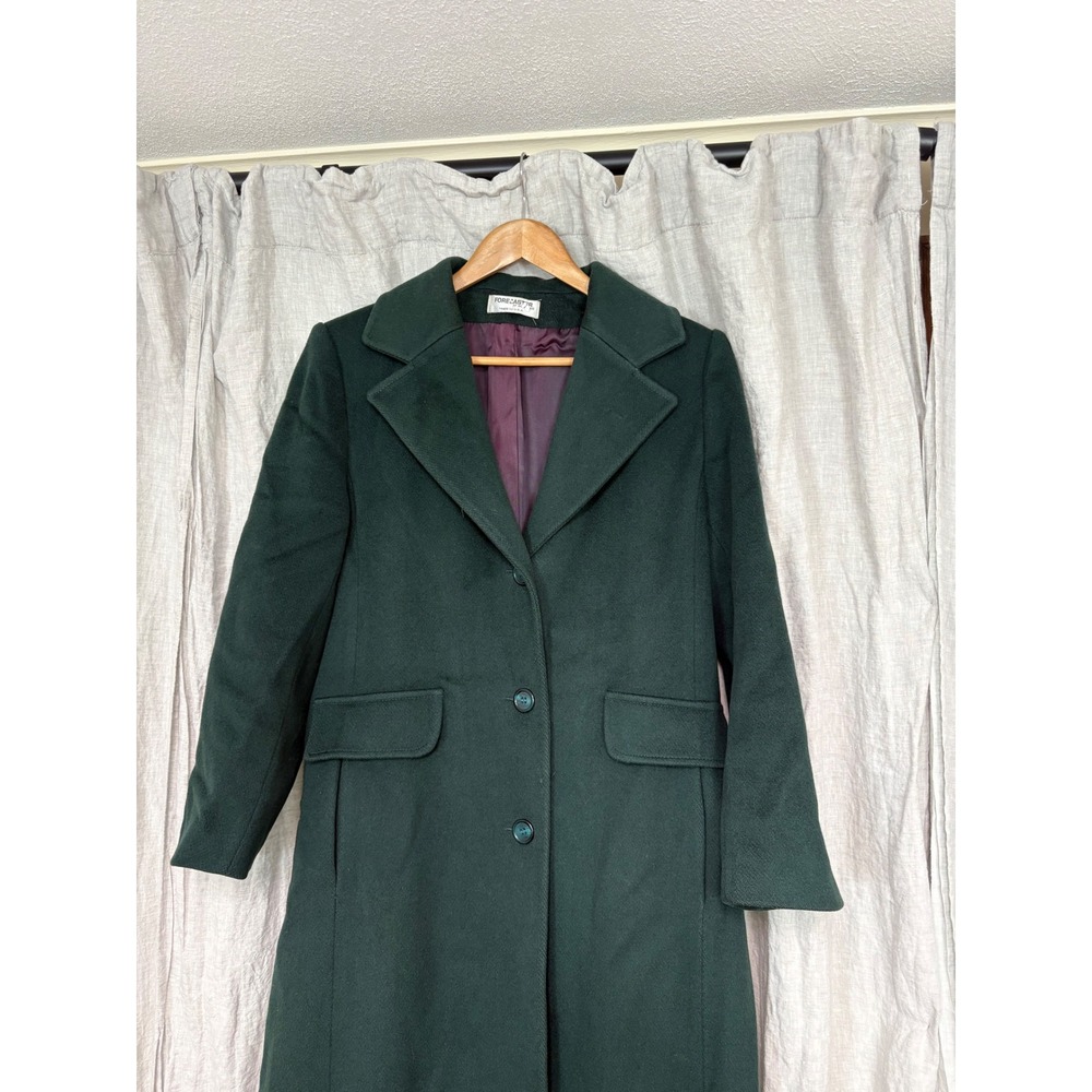 Vintage Forecaster of Boston Wool Coat Forest Green Long‎ Trench ILGWU 80s 90s - Picture 3 of 10